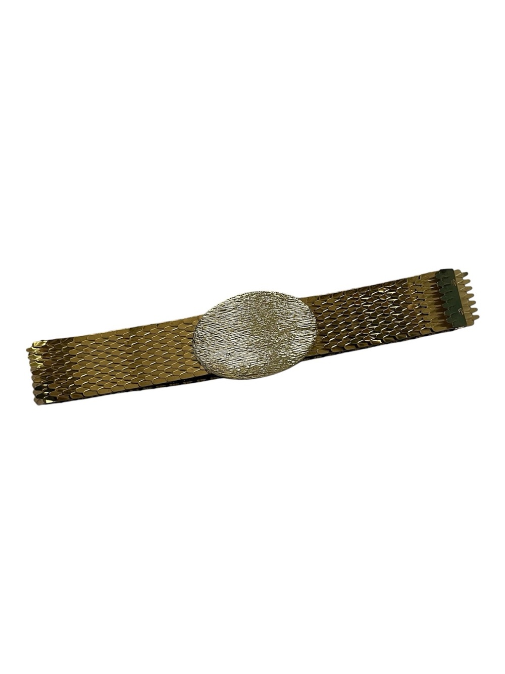 Vintage Gold Tone Snake Fish Scale Elastic Belt with Oval Textured 1980s